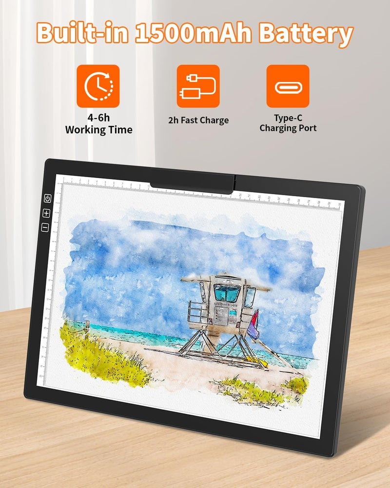 KEIWRLIGHT A4 Light Board for Tracing - Rechargeable Portable Light Pad Stepless Light 6 Levels Brightness, Lightbox for Tracing & Drawing Painting Sketching Artcraft Tracing Pad for Kid Adults W/Case - Image 3